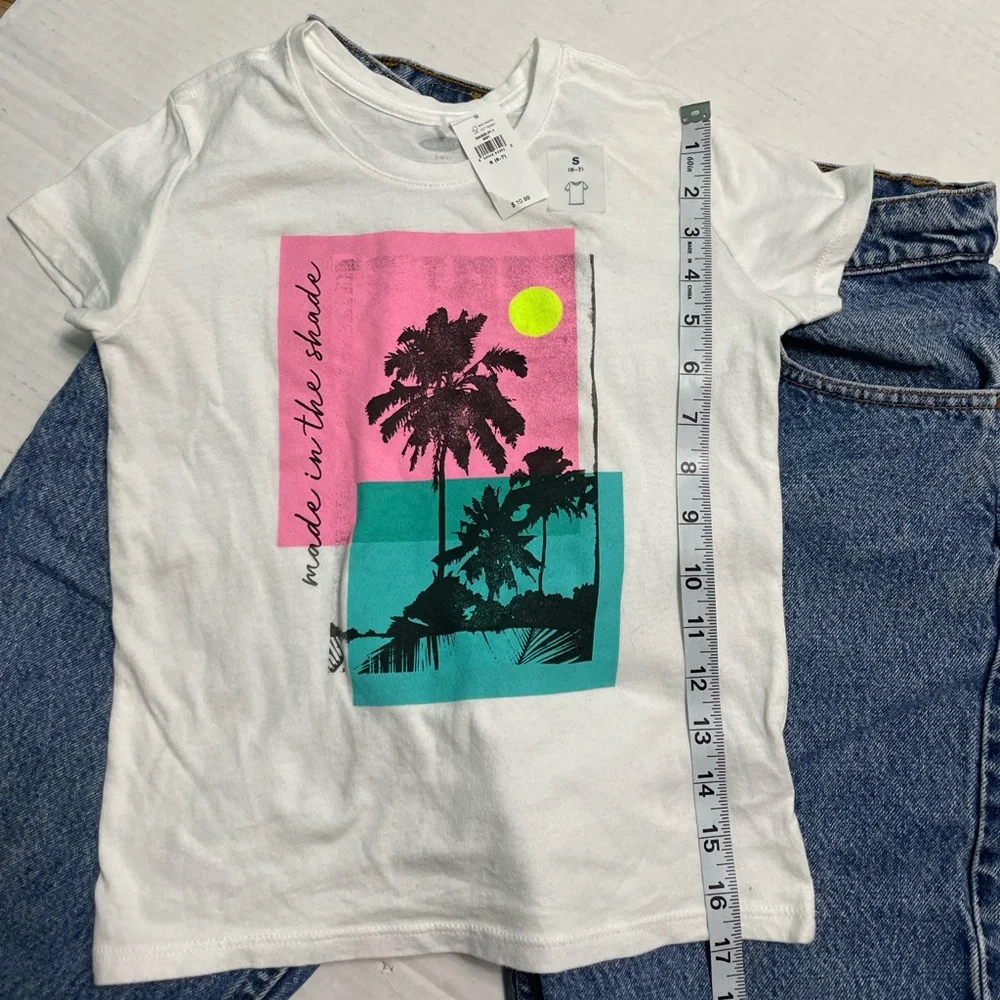 Graphic Crew-Neck Tee for Girls Made in the Shade NWT PALM TREE size 6-7 (S)